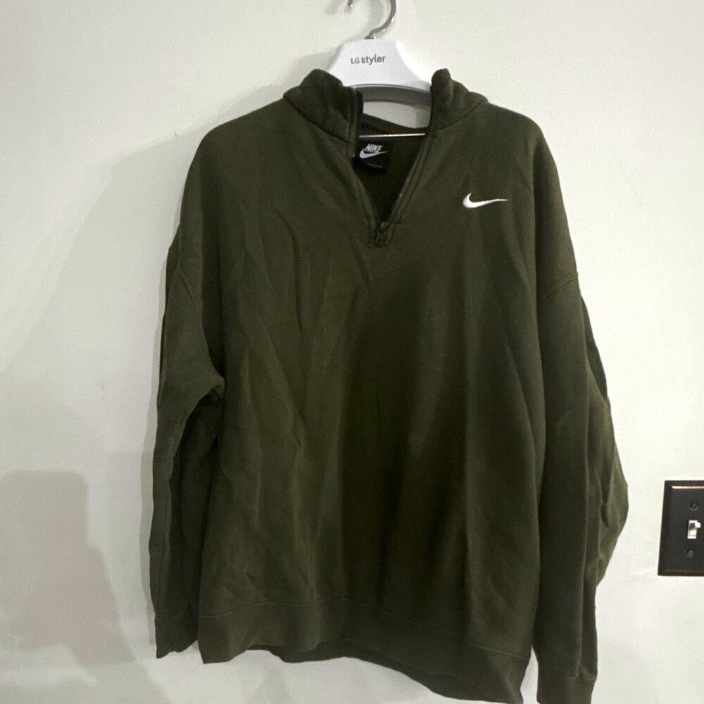 Nike Green 1/4 Zip Pullover Hoodie M Solid Hooded Long Sleeve Logo